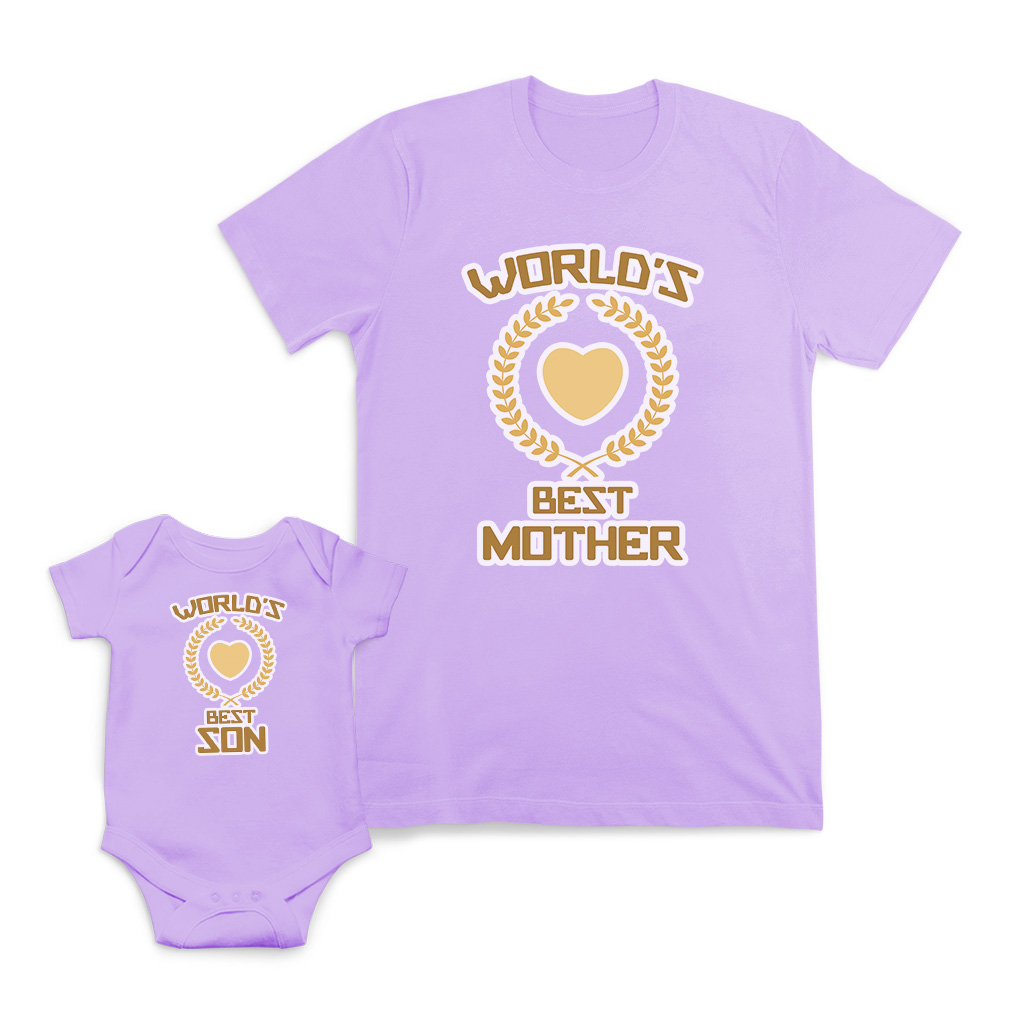 Mom and Baby Matching Outfits Worlds Best Mother Son Heart Cotton Match Clothes - Picture 8 of 9