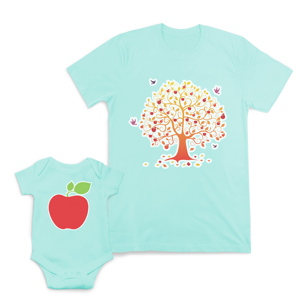 Mom and Baby Matching Outfits Apple Red Fruit Tree with Birds Knit Match Clothes - Picture 7 of 9