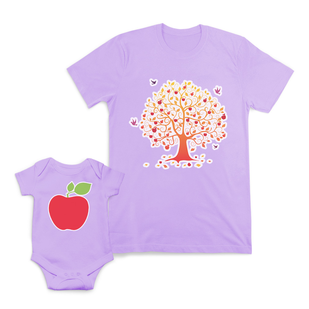 Mom and Baby Matching Outfits Apple Red Fruit Tree with Birds Knit Match Clothes - Picture 8 of 9
