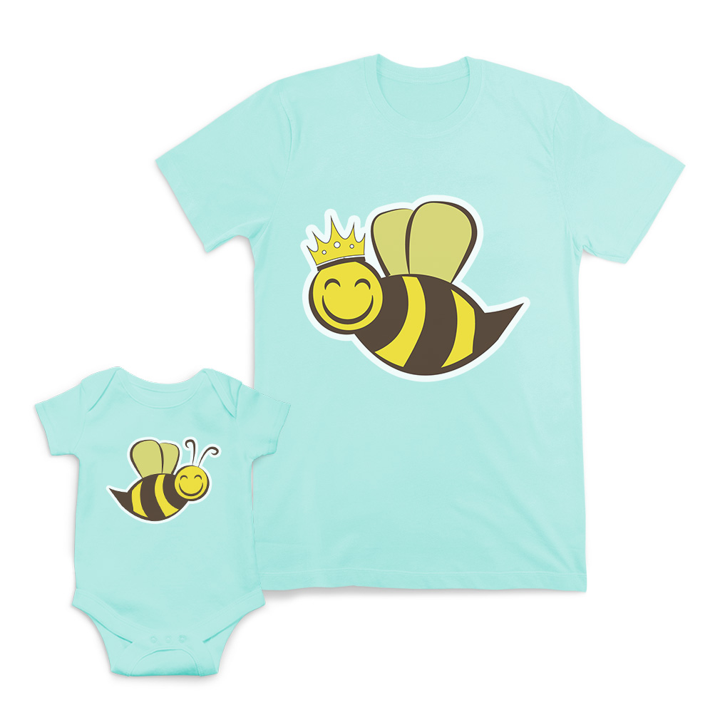 Mom and Baby Matching Outfits Smiling Honey Bee with Crown Insects Match Clothes - Picture 7 of 9