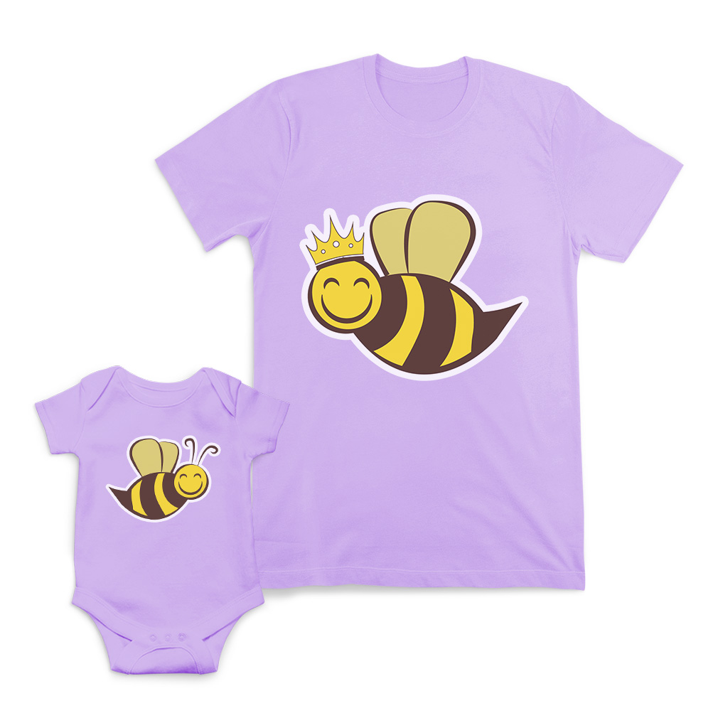Mom and Baby Matching Outfits Smiling Honey Bee with Crown Insects Match Clothes - Picture 8 of 9