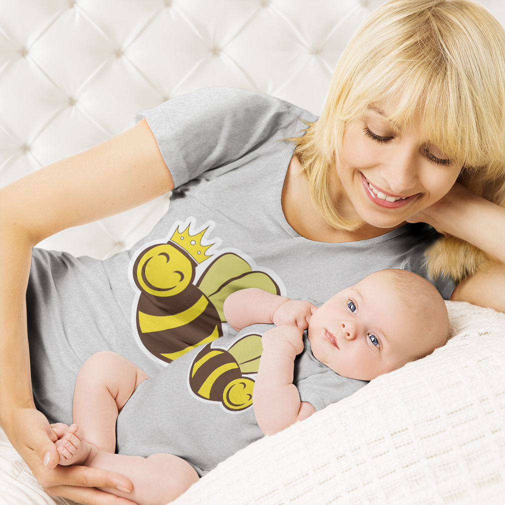 Mom and Baby Matching Outfits Smiling Honey Bee with Crown Insects Match Clothes - Picture 2 of 9