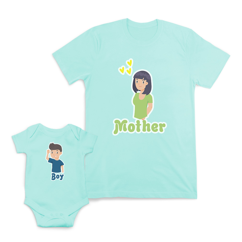 Mom and Baby Matching Outfits Mother Heart Love Boy Smiling Cotton Match Clothes - Picture 7 of 9