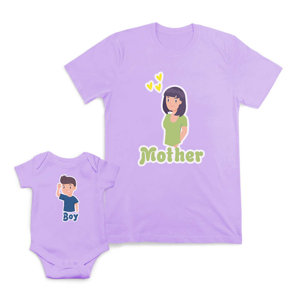 Mom and Baby Matching Outfits Mother Heart Love Boy Smiling Cotton Match Clothes - Picture 8 of 9