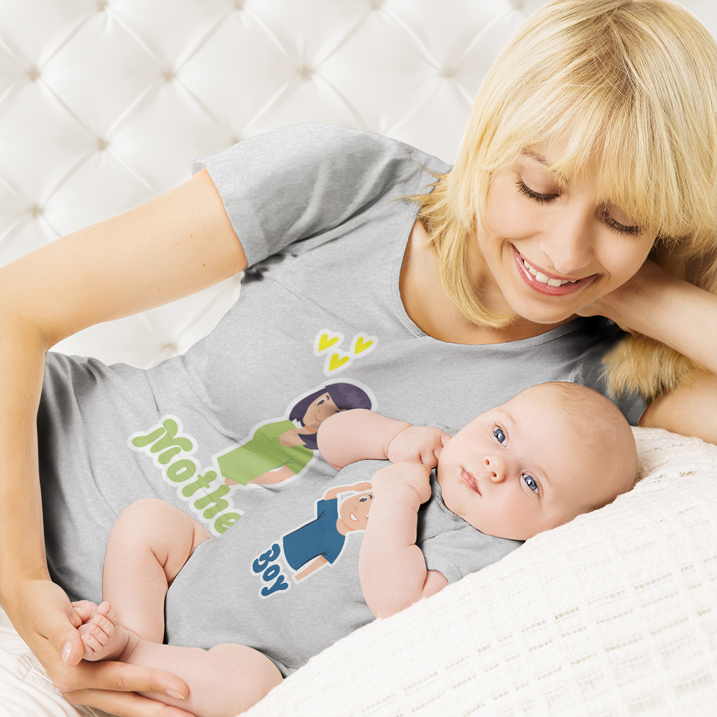 Mom and Baby Matching Outfits Mother Heart Love Boy Smiling Cotton Match Clothes - Picture 3 of 9